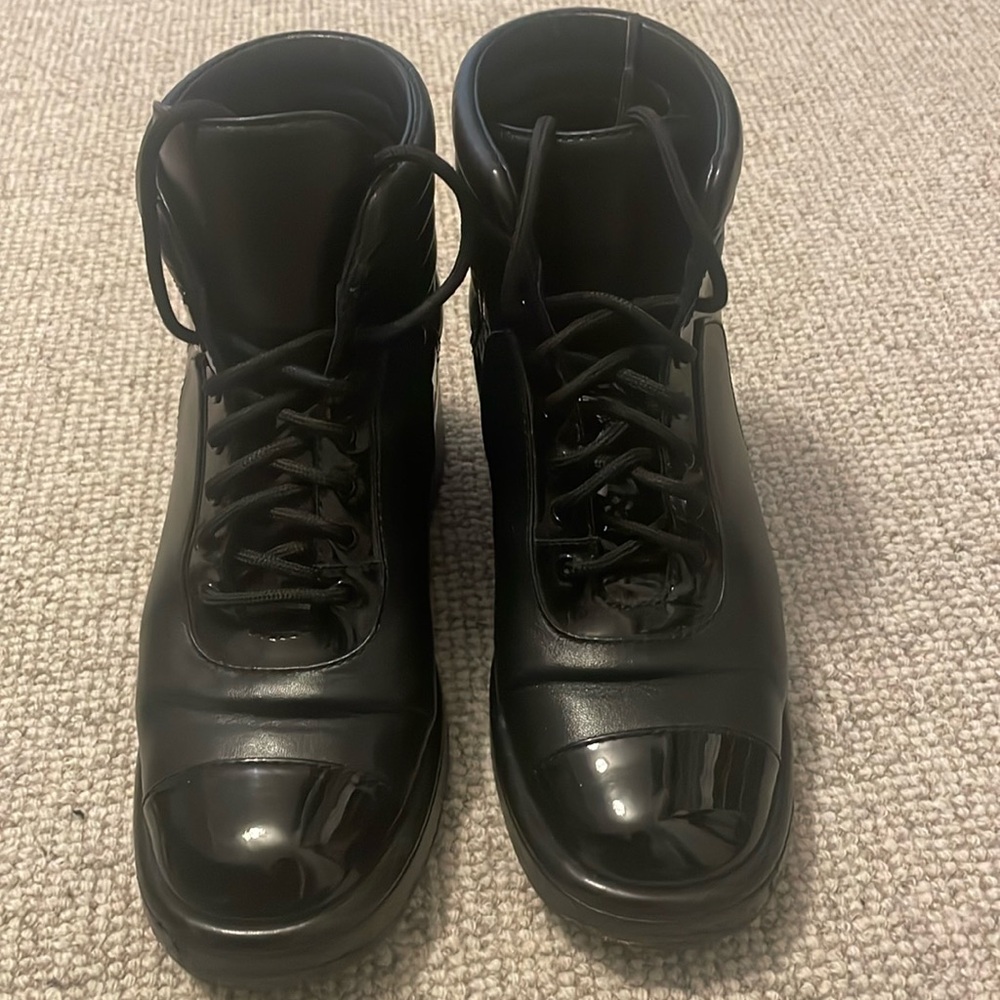 Black Chanel lace up bootie